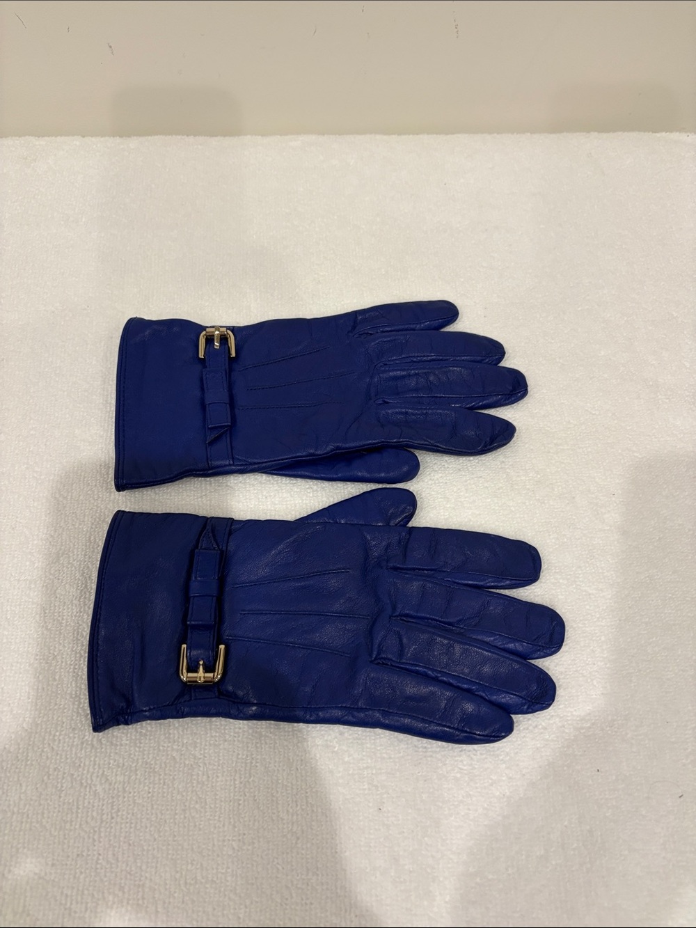 Cole Haan Royal Blue Leather Gloves with Gold Buckle